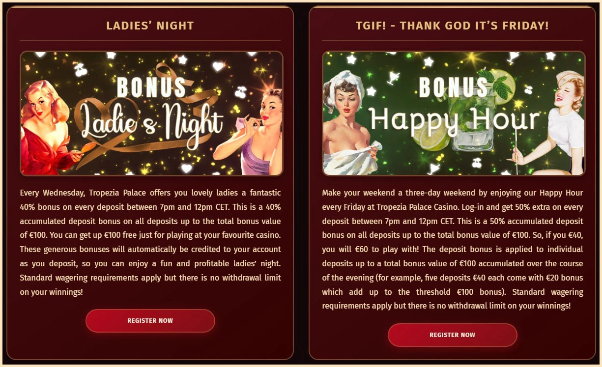 Bonus exclusifs et offres spéciales chez Tropezia Palace